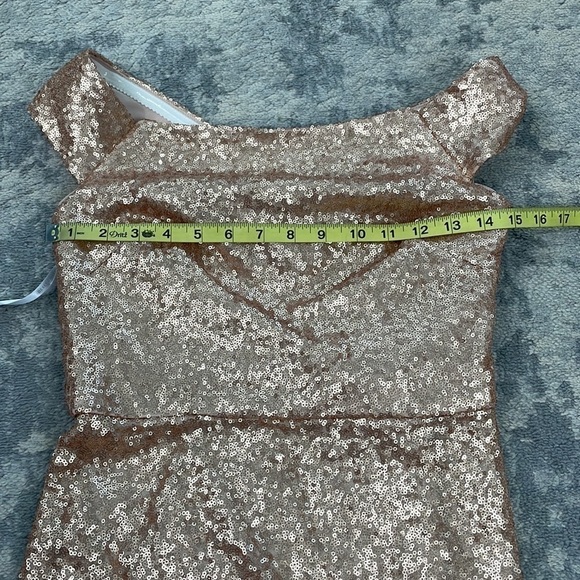 NWT Dessy Collection Off The Shoulder Sequin Trumpet Gown Dress Rose Gold 3011 - Picture 7 of 12